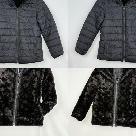 Land's End Unisex Kids Jacket Reversible Insulated Fleece Puffer Hood Sz L 10-12 - Picture 8 of 16